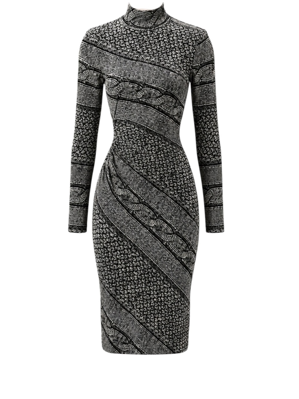 Vintage Caché Bodycon Sweater Dress Black White Cable Knit Long Sleeve L Made US - Picture 2 of 16